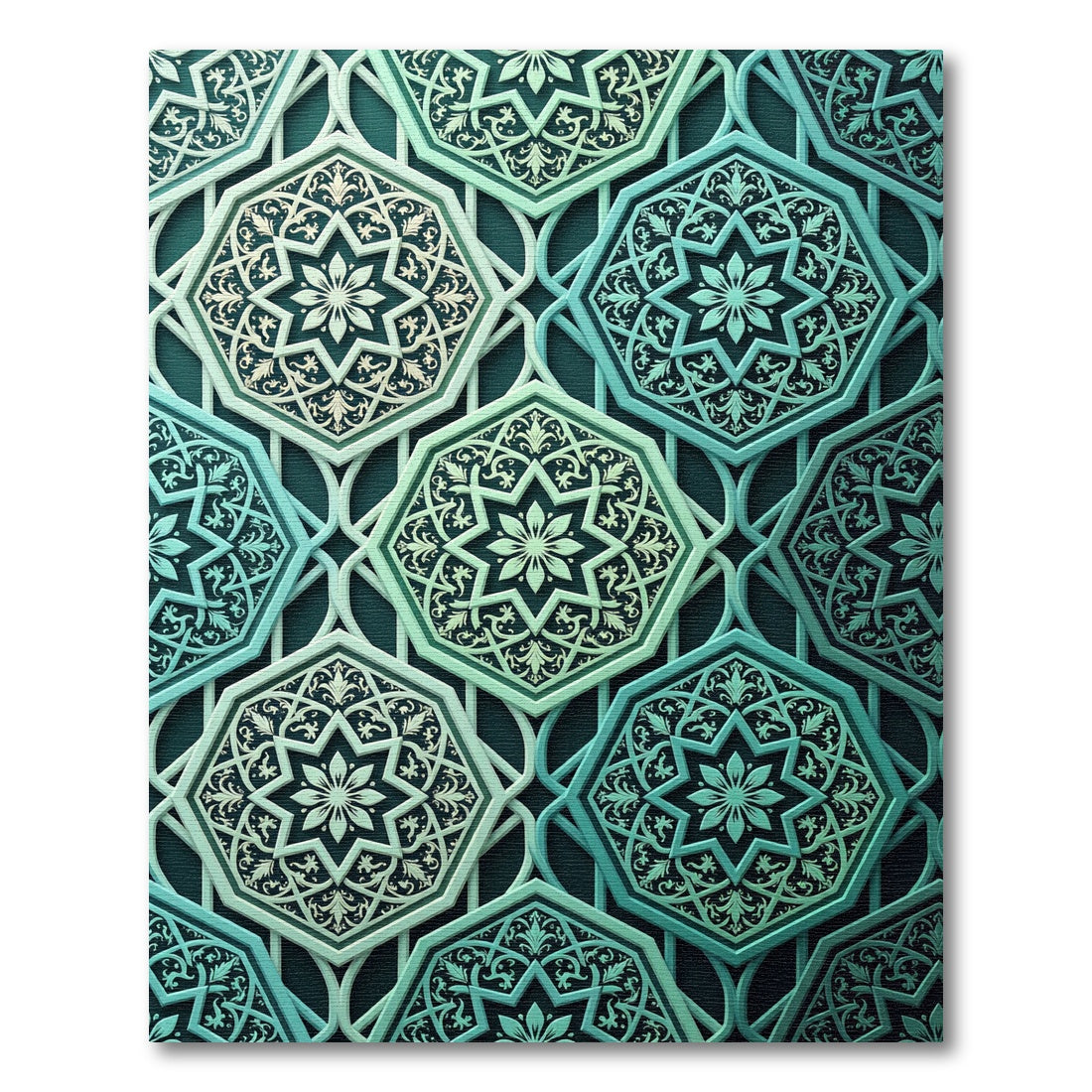 Teal Emerald Octagonal Geometric Lattice Rug
