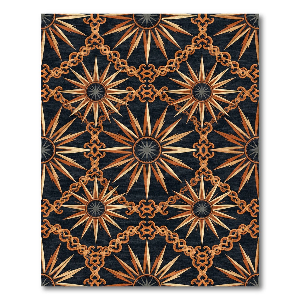 Gilded Celestial Sunburst Interlocking Chain Rug