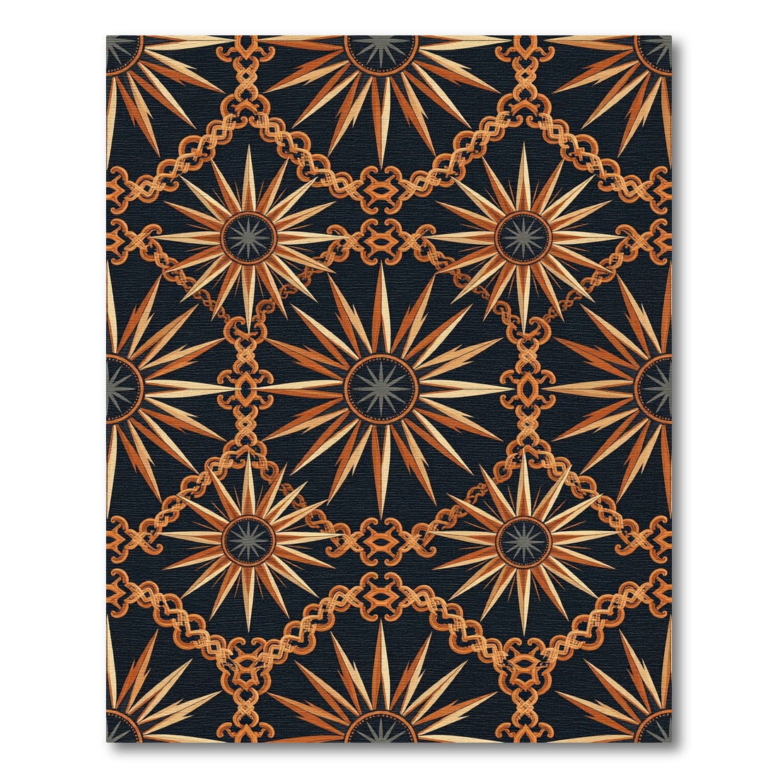 Gilded Celestial Sunburst Interlocking Chain Rug