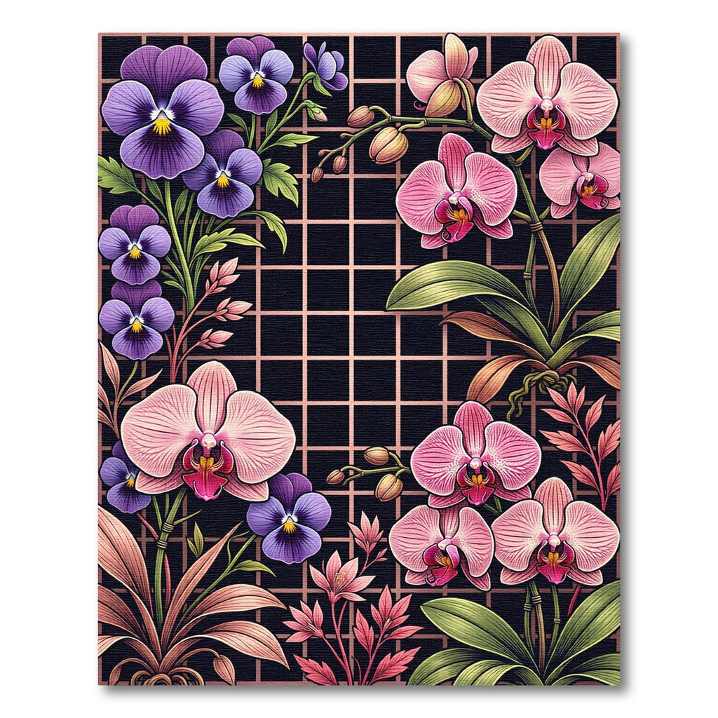 Orchid and Pansy Floral Grid Rug