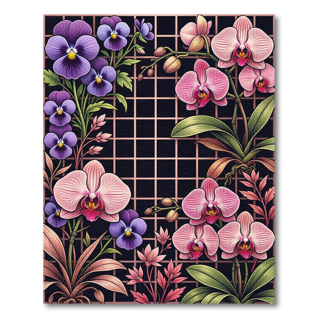 Orchid and Pansy Floral Grid Rug