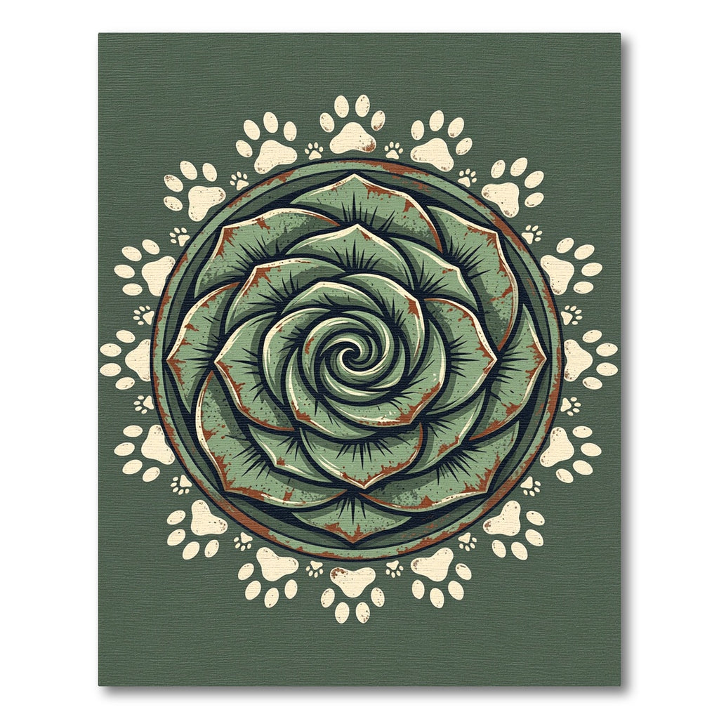 Sage Succulent Mandala with Paw Prints Rug