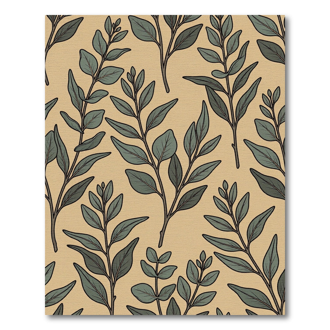 Earthy Green Eucalyptus Leaf Tapestry Rug
