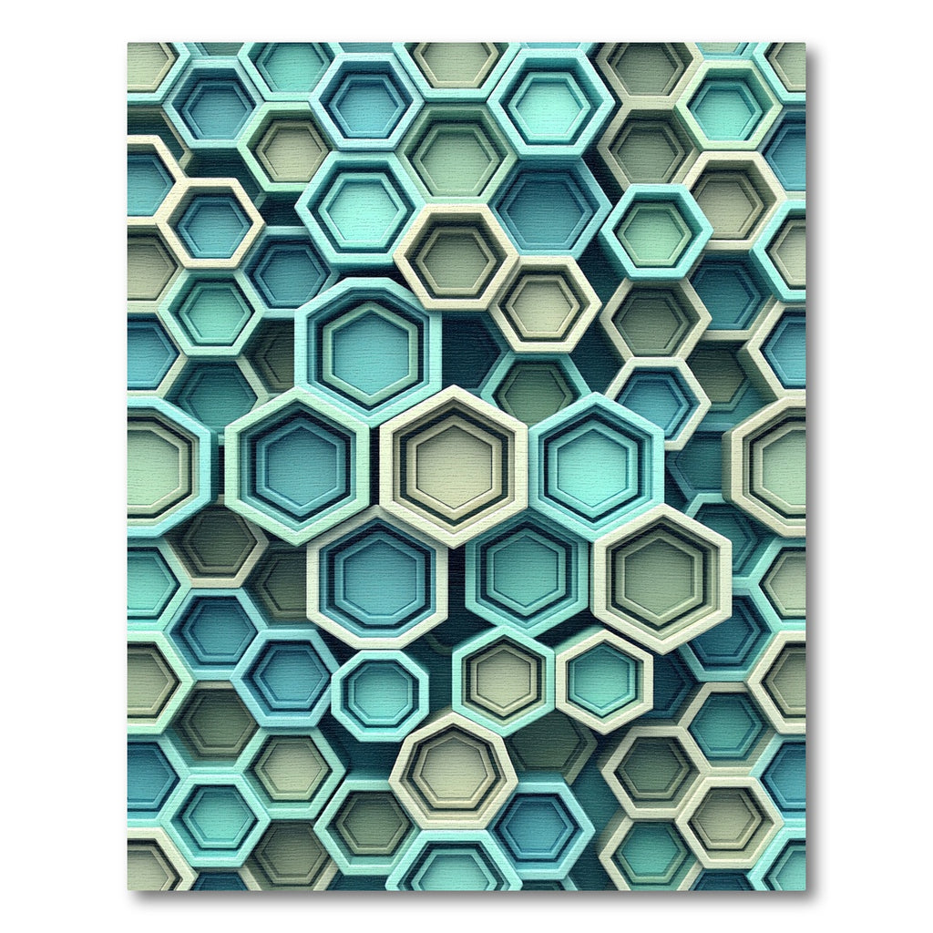 Modern Teal Geometric Hexagon Rug