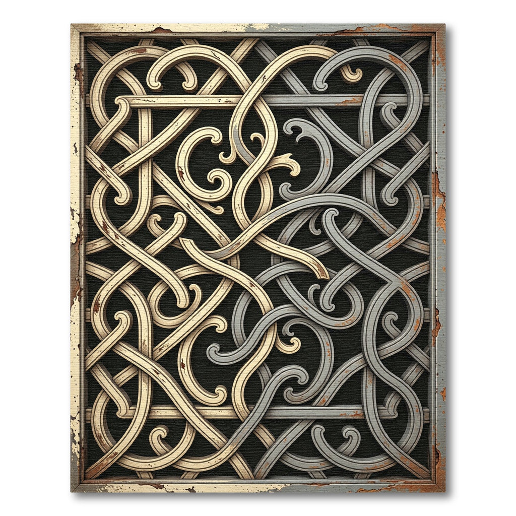 Metallic Gold and Silver Entwined Scroll Rug