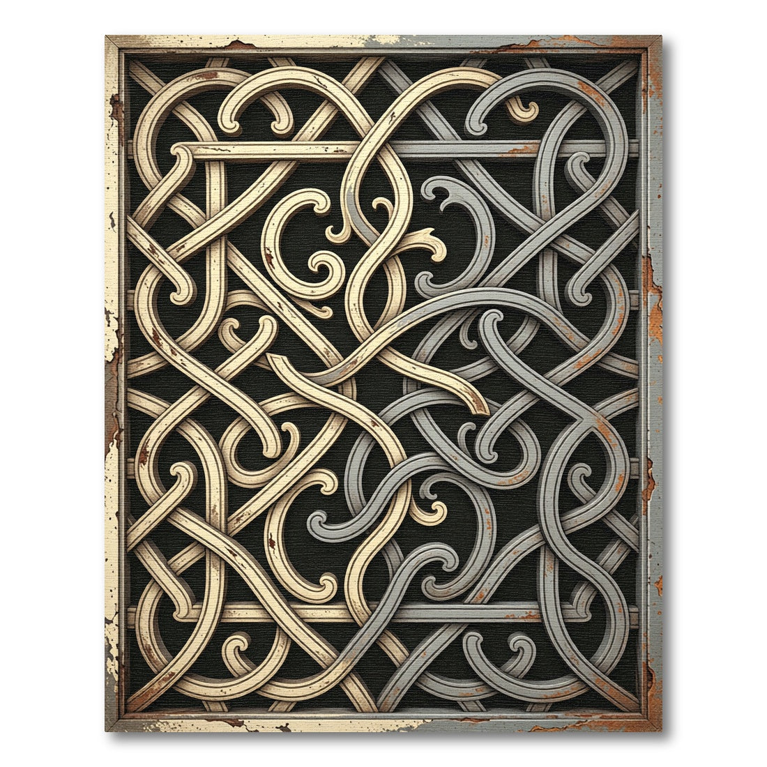 Metallic Gold and Silver Entwined Scroll Rug