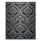 Elegant Black Silver Damask Scroll Rug