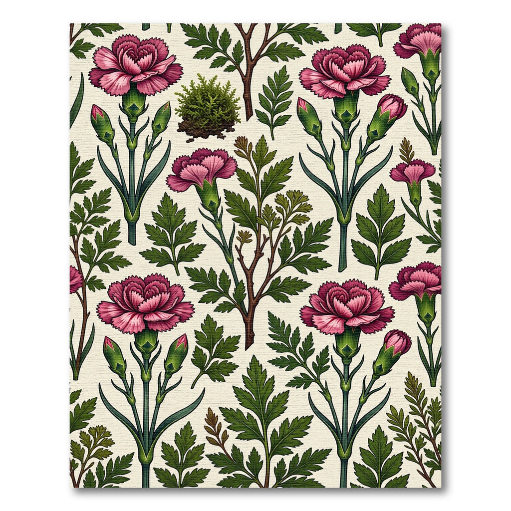 Vintage Crimson Botanical Carnation Garden Rug