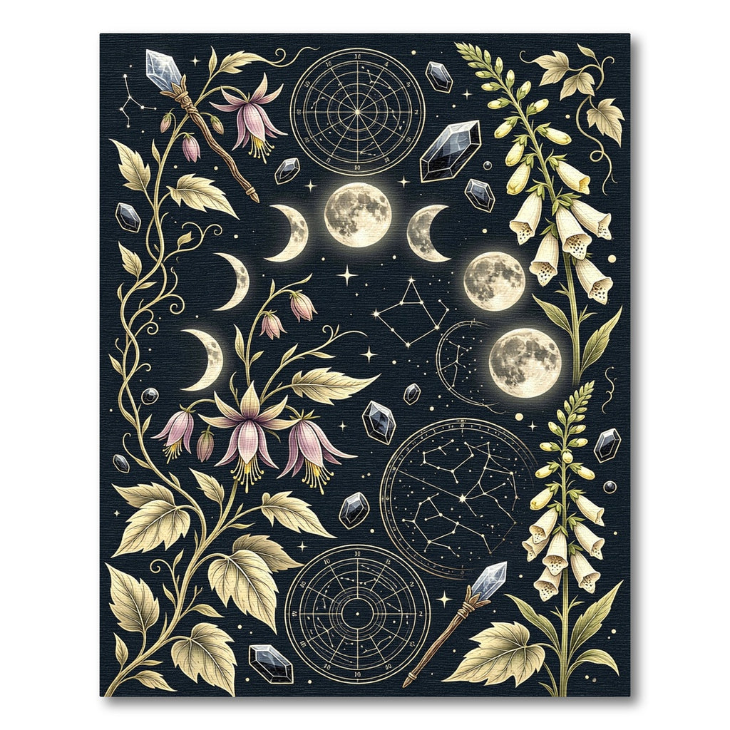 Celestial Moon Phase Floral Gold Rug