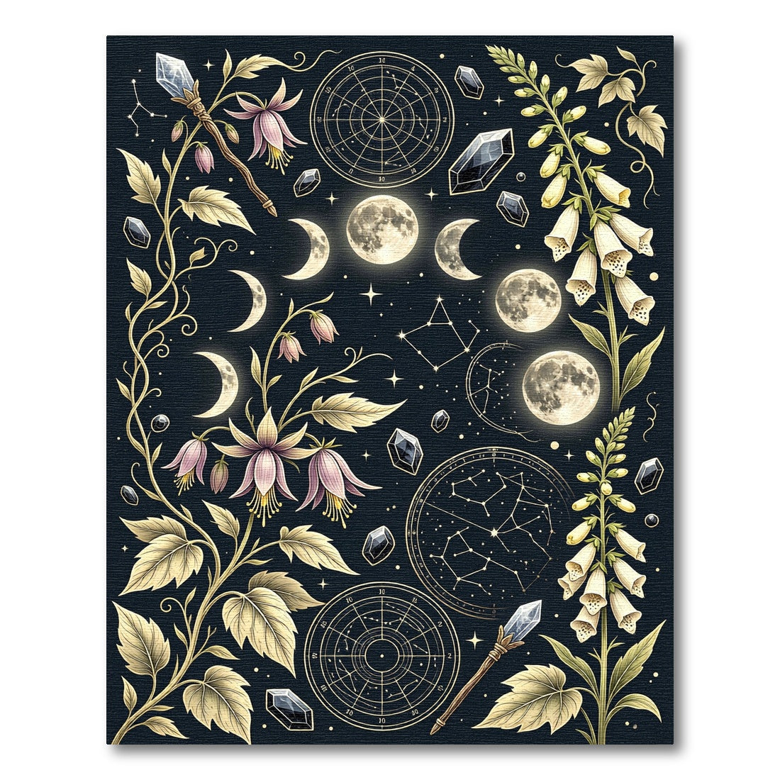 Celestial Moon Phase Floral Gold Rug