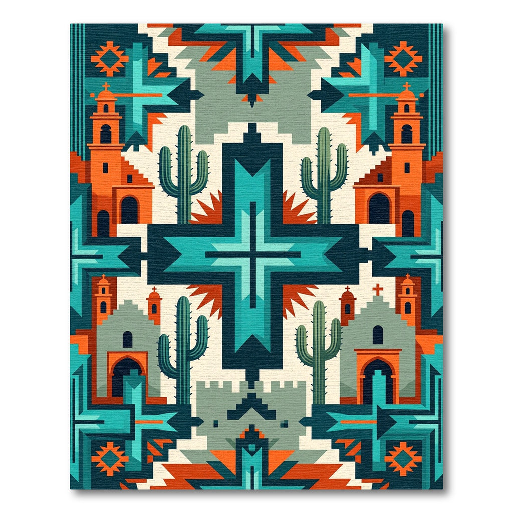 Desert Turquoise Orange Geometric Architecture Rug
