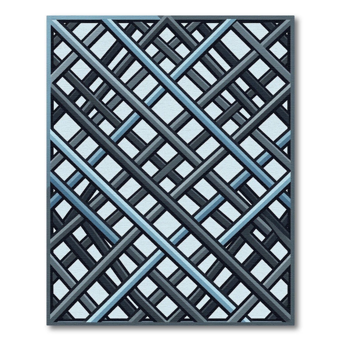 Modern Slate Blue Geometric Plaid Linear Rug