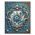 Ornate Blue Floral Baroque Scroll Rug