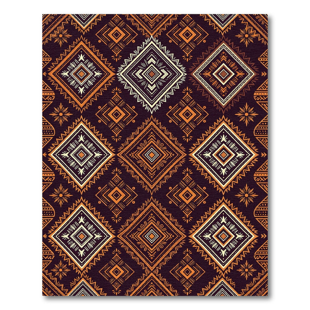 Earthy Copper Geometric Tribal Diamond Rug