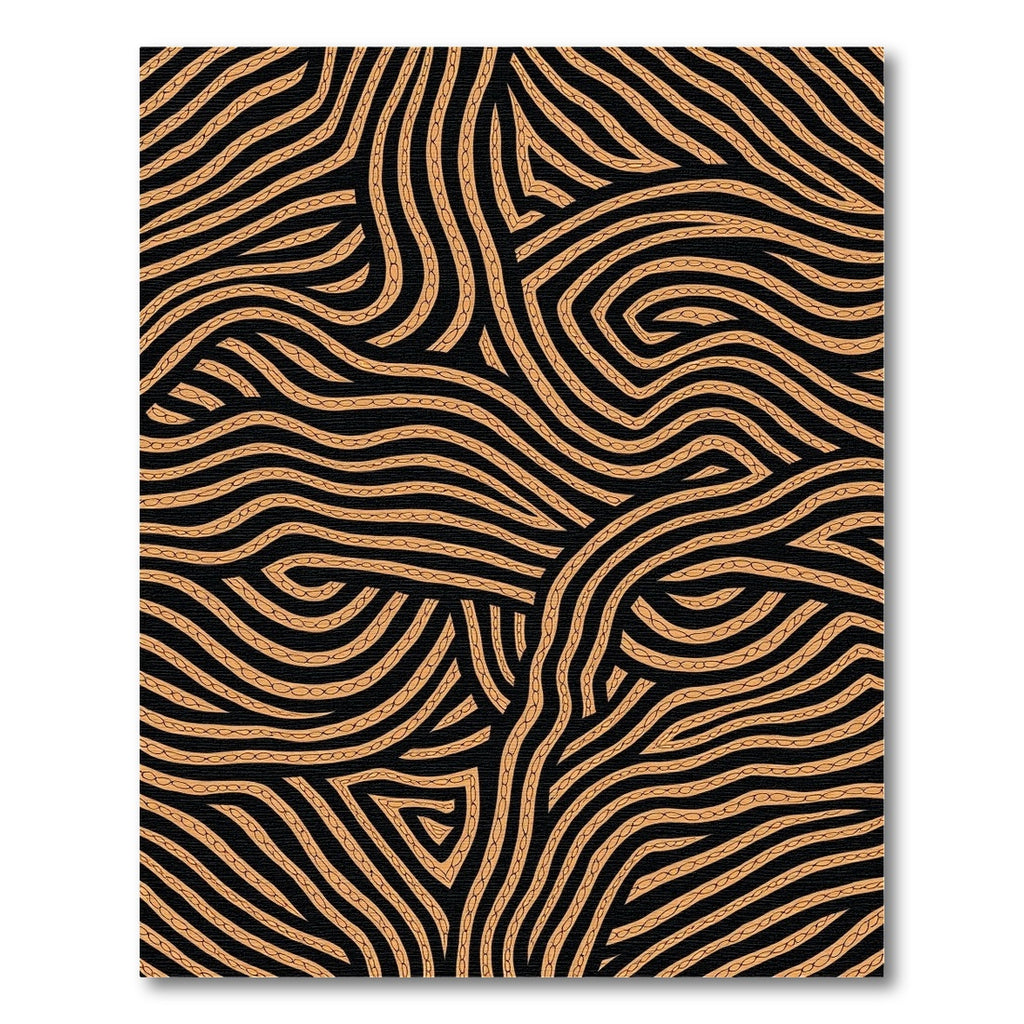 Black Amber Curled Wavy Lines Rug