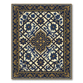 Elegant Navy Gold Floral Lattice Rug