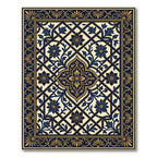 Elegant Navy Gold Floral Lattice Rug