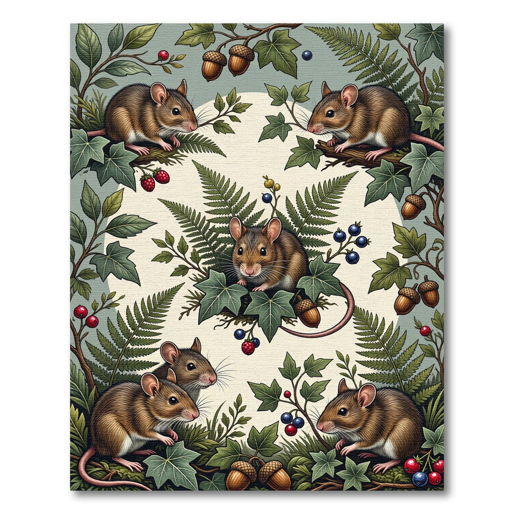 Whimsical Forest Mouse and Leafy Meadow Rug