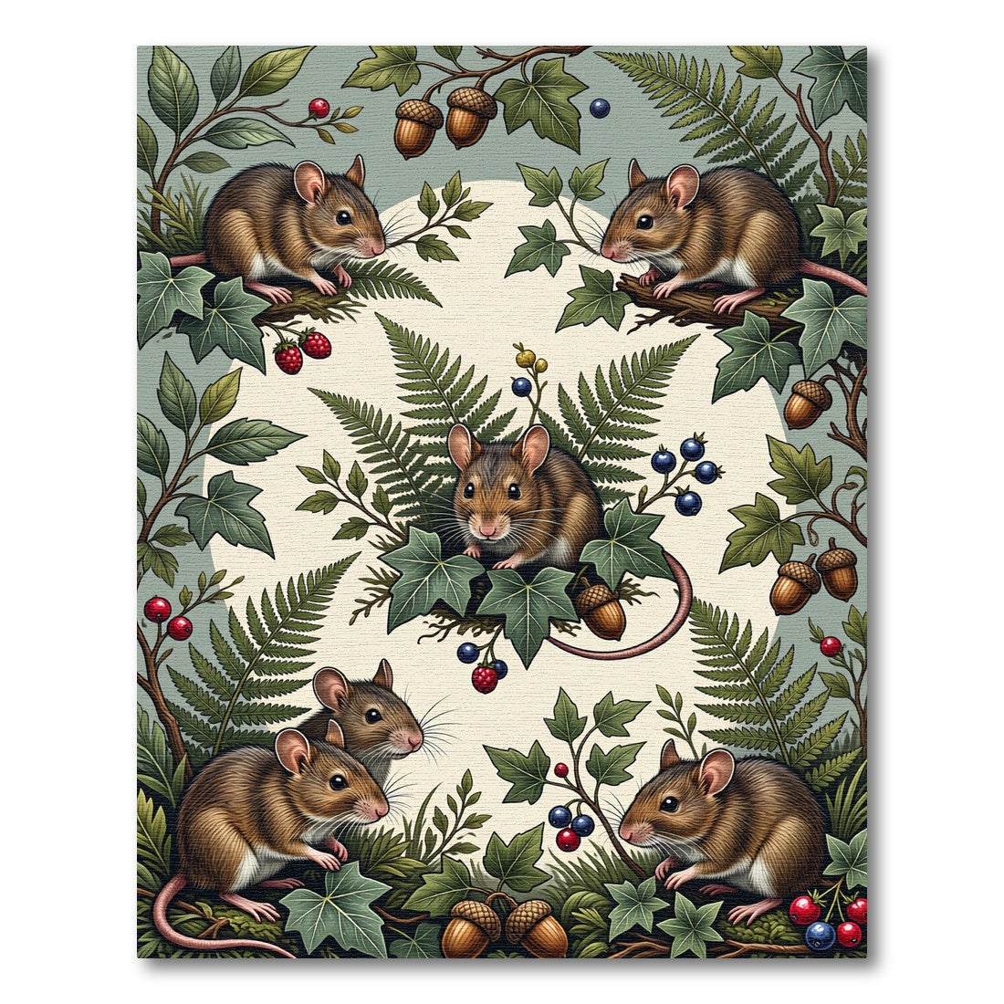 Whimsical Forest Mouse and Leafy Meadow Rug