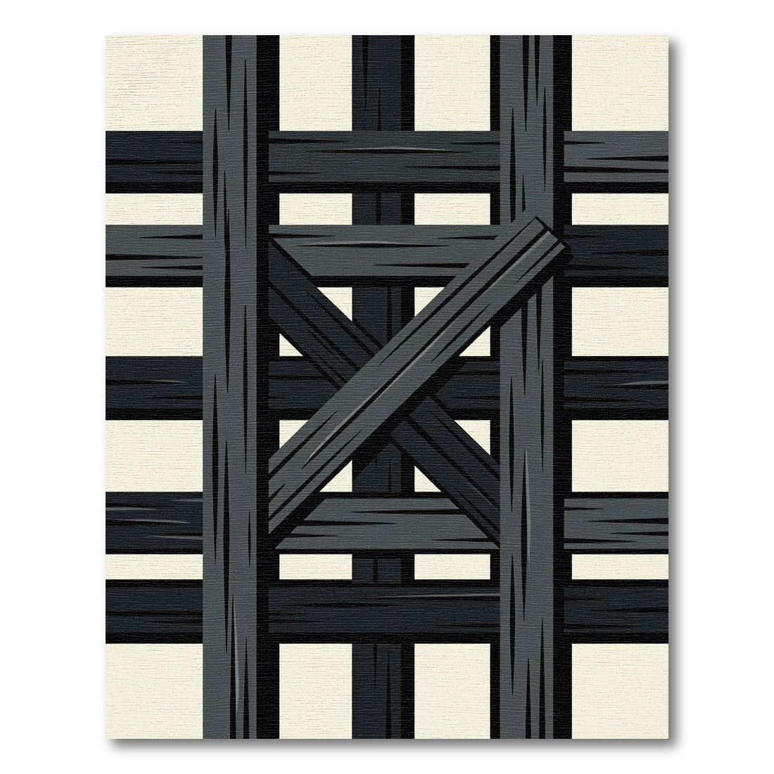 Dark Gray Wooden Cross Hatch Rug