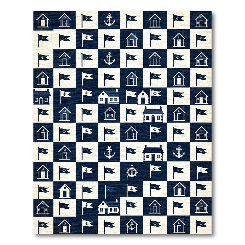 Nautical Houses and Flags Checkerboard Rug