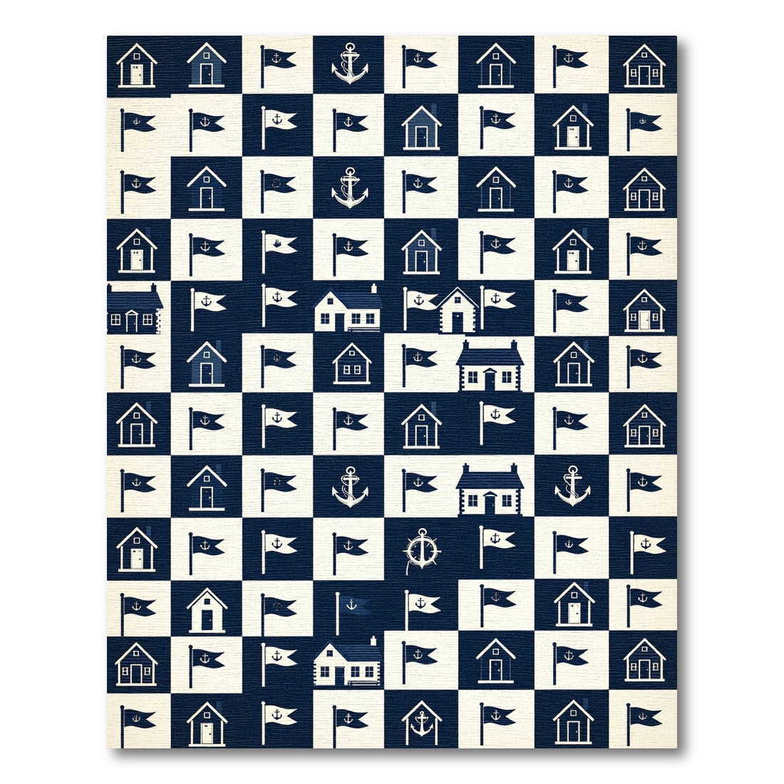 Nautical Houses and Flags Checkerboard Rug