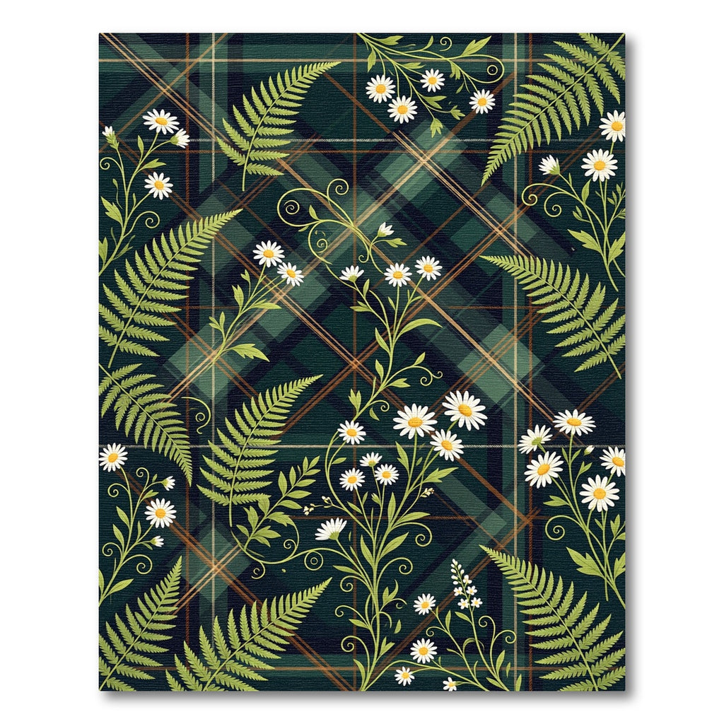 Dark Green Tartan Fern Daisy Meadow Rug