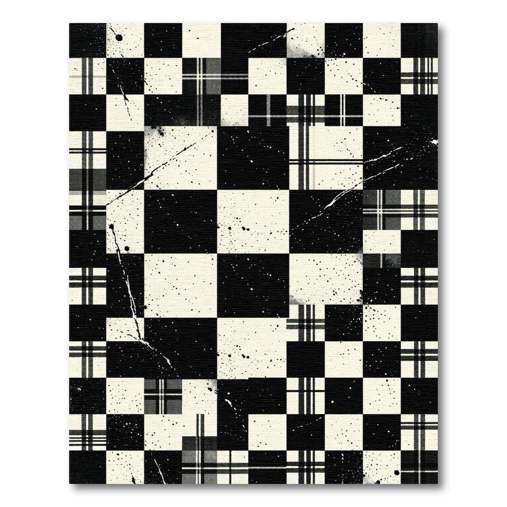 Monochromatic Plaid Checkerboard Splatter Rug