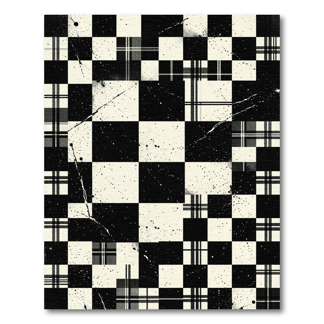 Monochromatic Plaid Checkerboard Splatter Rug