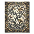 Golden Floral Scroll Enclosed Frame Rug