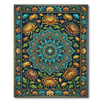Golden Chrysanthemum Teal Floral Medallion Rug