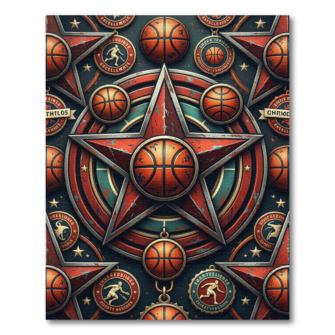 Vintage Retro Basketball Star Emblem Rug
