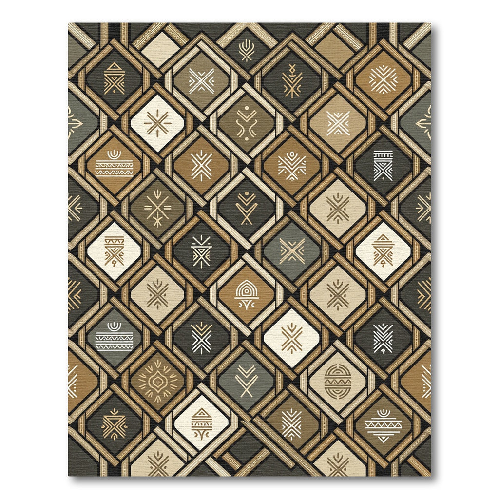 Earthy Brown Geometric Tribal Diamond Artwork Rug