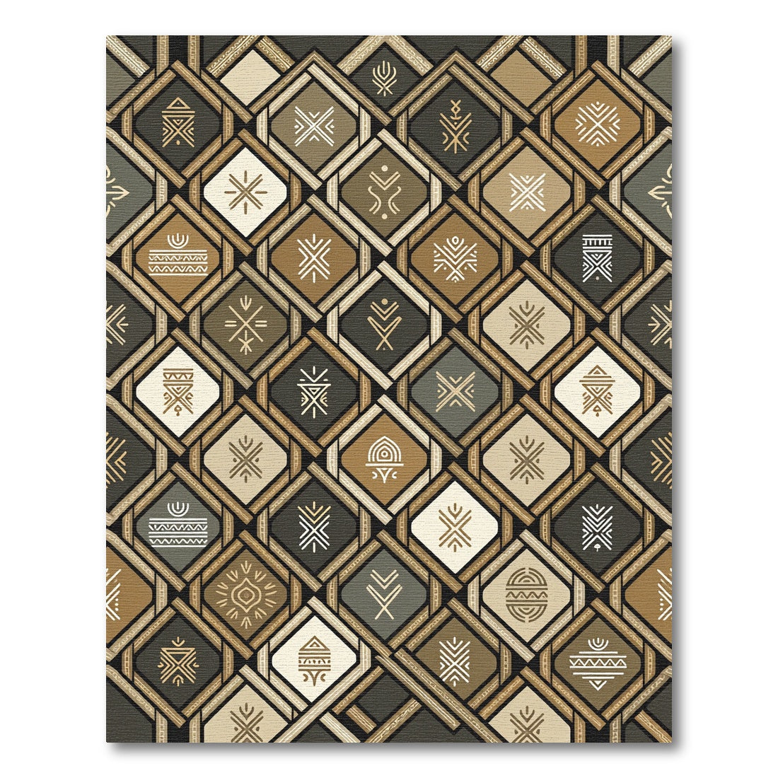 Earthy Brown Geometric Tribal Diamond Artwork Rug