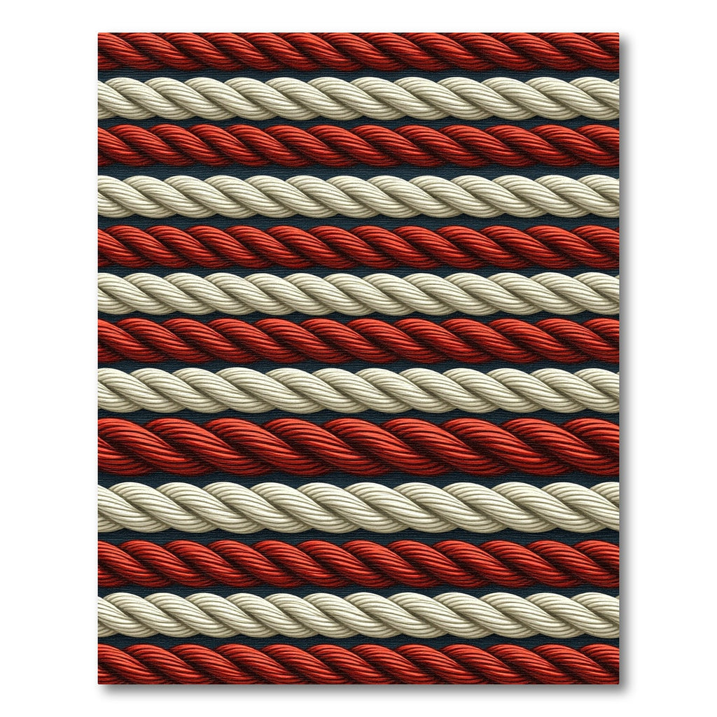 Nautical Ivory Red Rope Stripes Rug