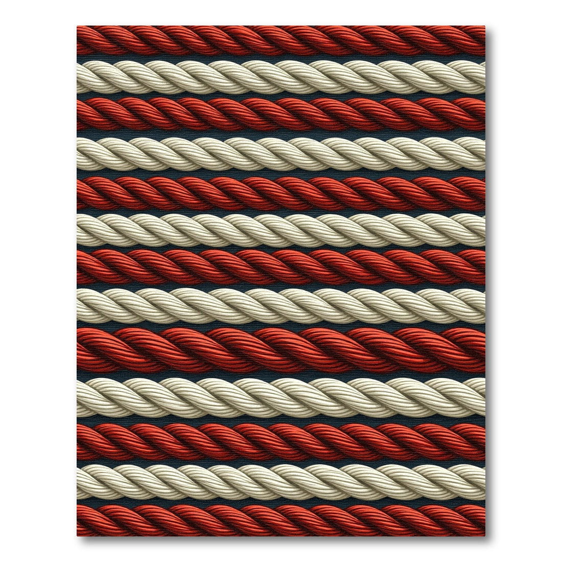 Nautical Ivory Red Rope Stripes Rug