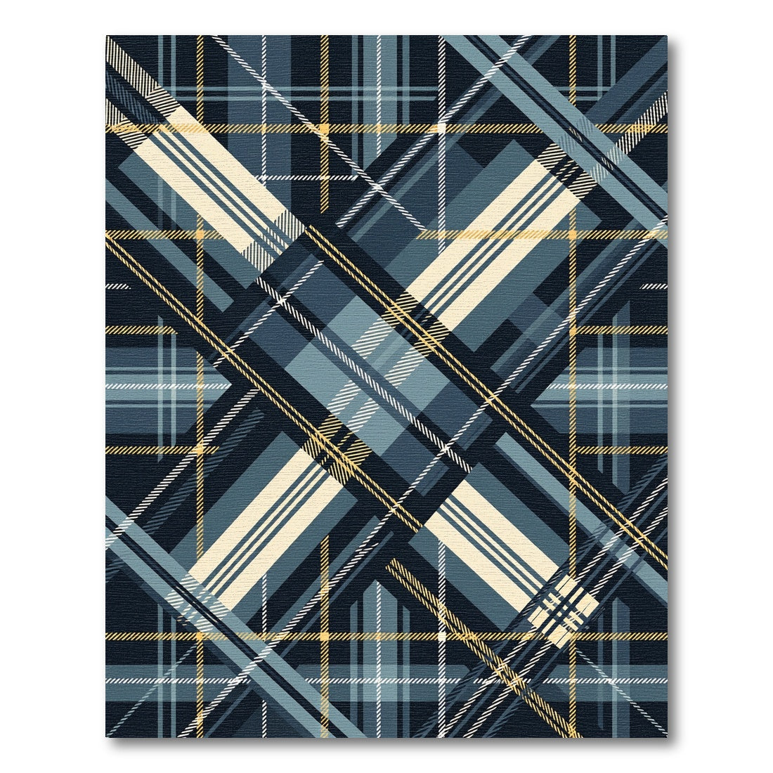 Modern Navy Mustard Checked Tartan Rug