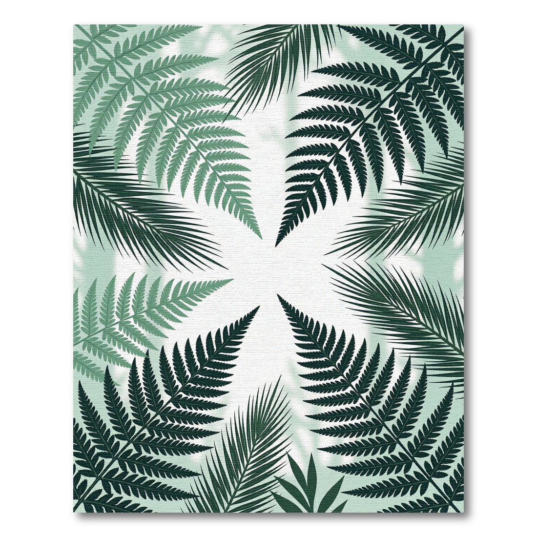 Green Fern Leaf Symmetry Rug