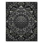 Elegant Monochrome Silver Baroque Medallion Rug