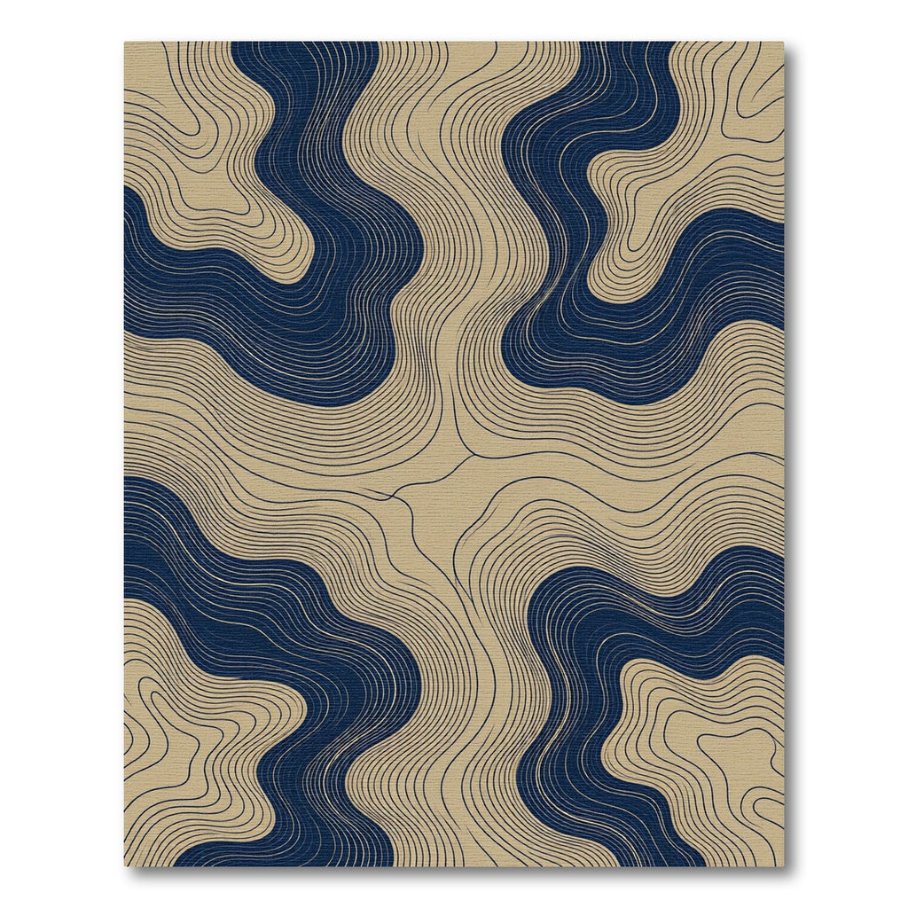 Navy and Gold Fluid Flowing Contours Rug