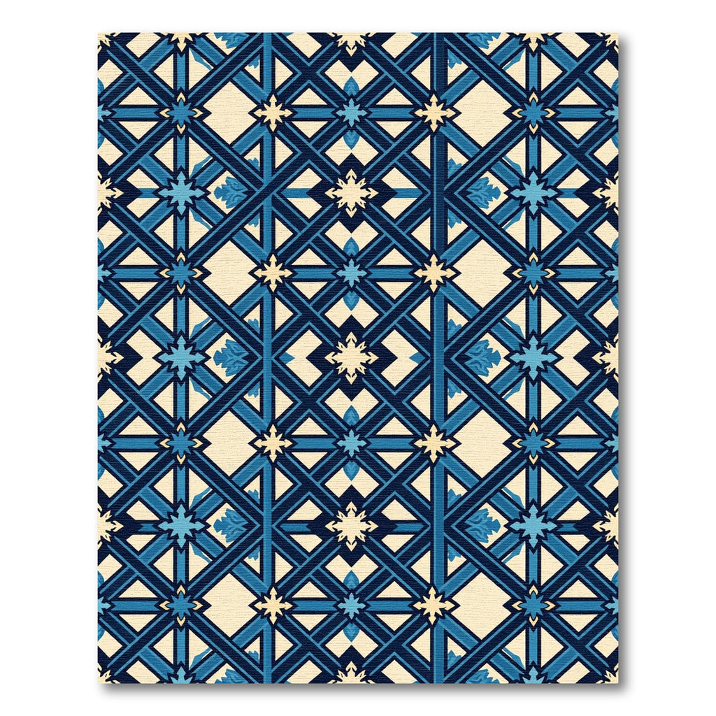 Navy Blue Geometric Star Entwined Lattice Rug