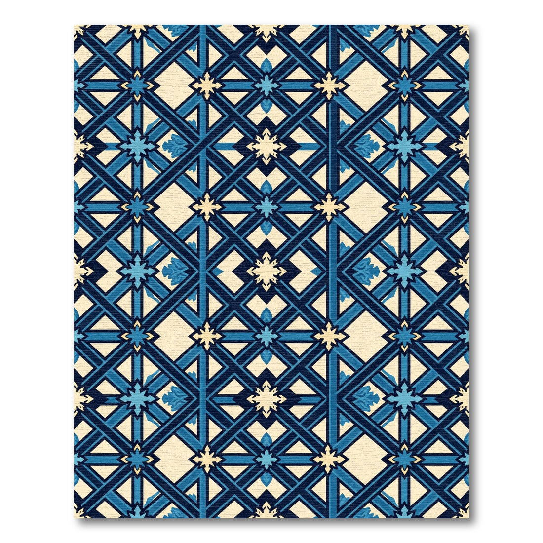 Navy Blue Geometric Star Entwined Lattice Rug