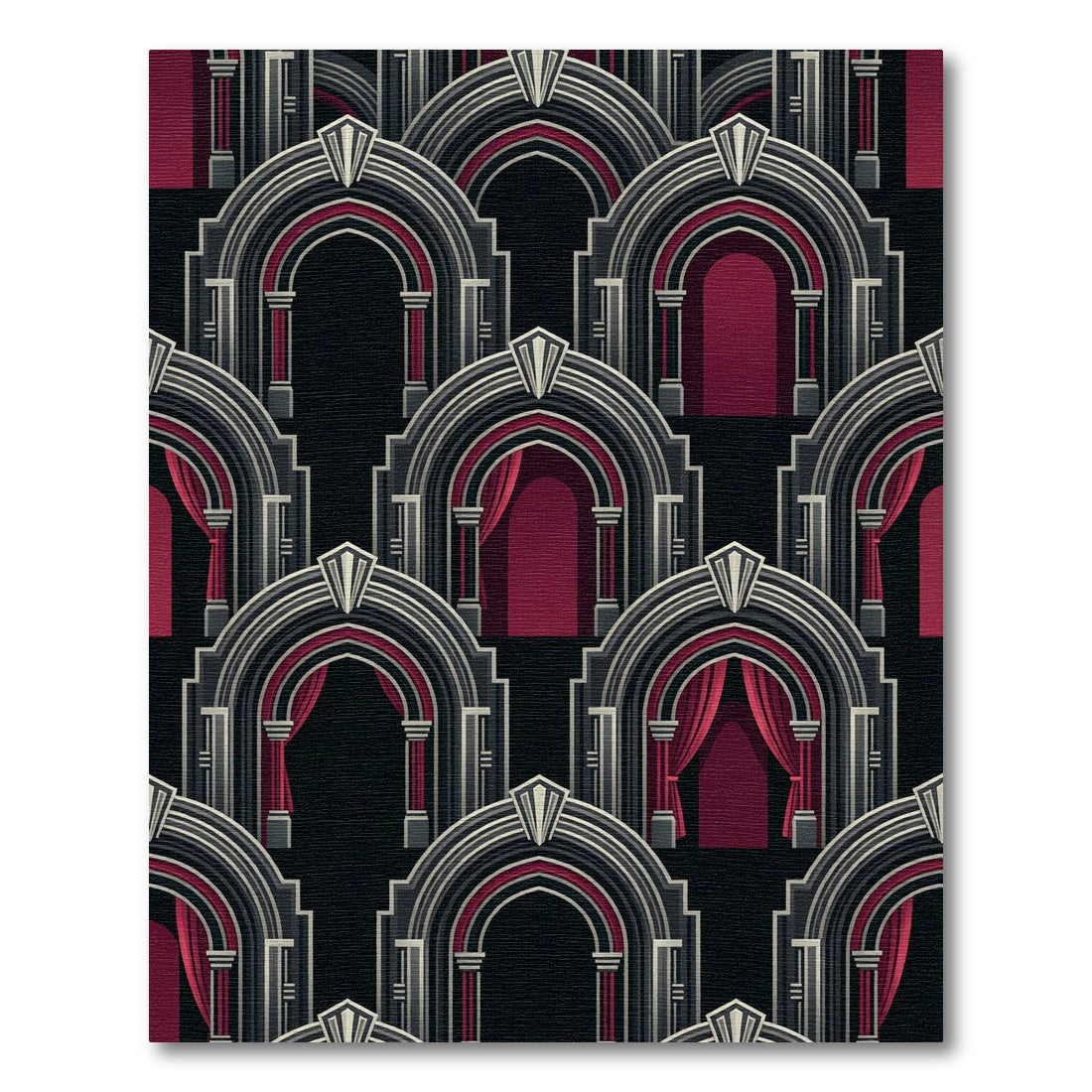 Art Deco Archway Crimson Black Gate Rug