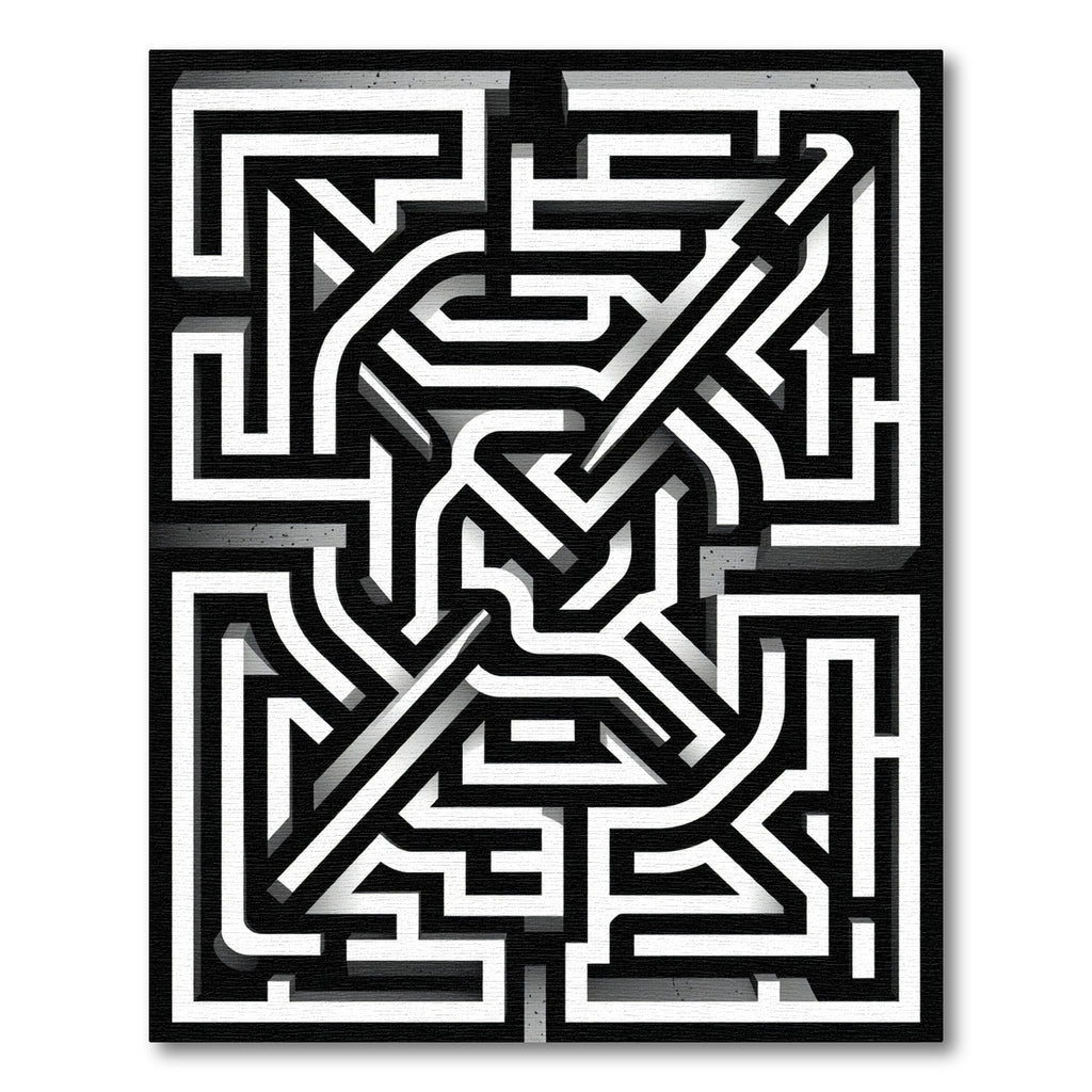 Monochrome Striped Maze Composition Rug