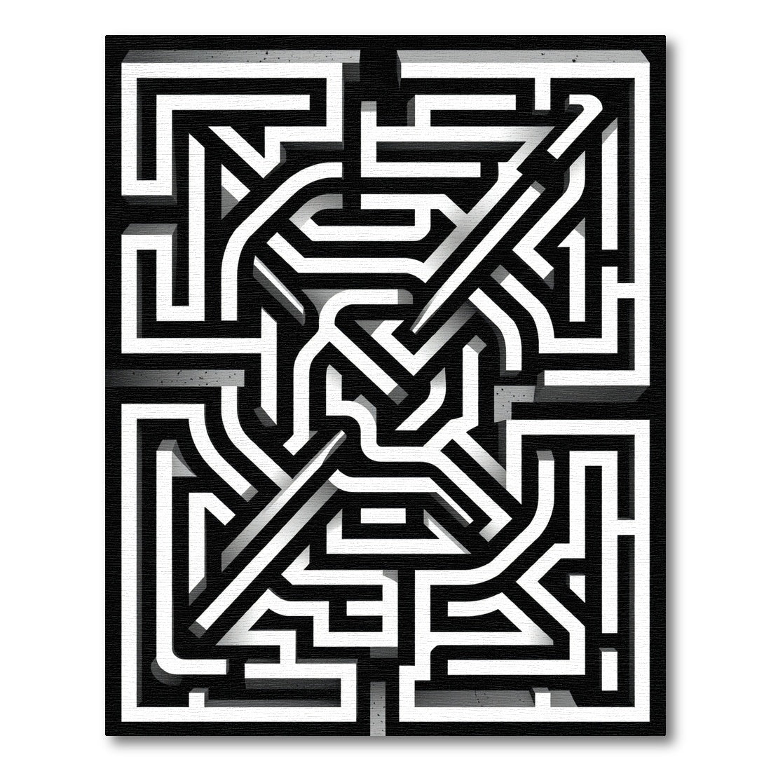 Monochrome Striped Maze Composition Rug
