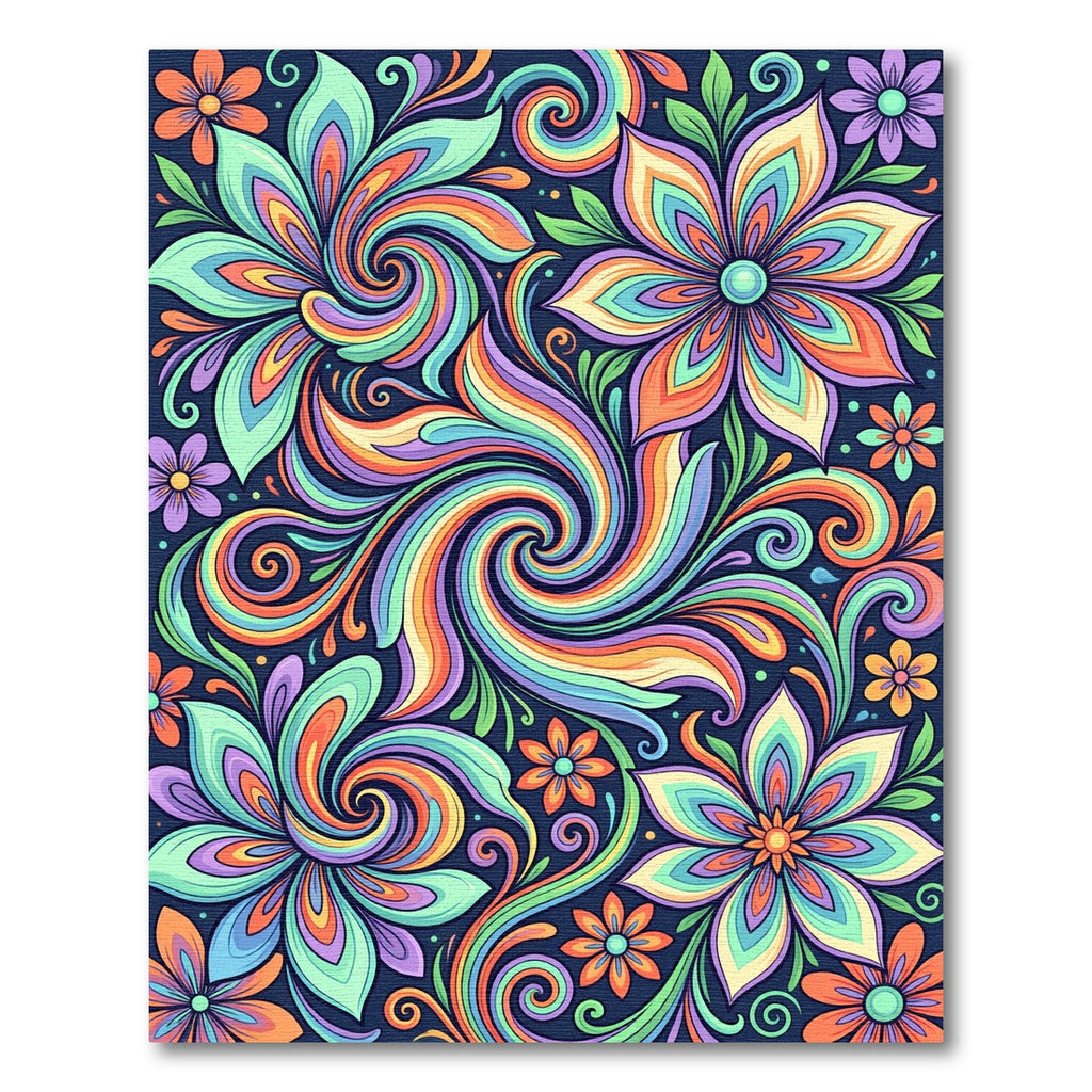 Vibrant Retro Floral Psychedelic Swirl Rug