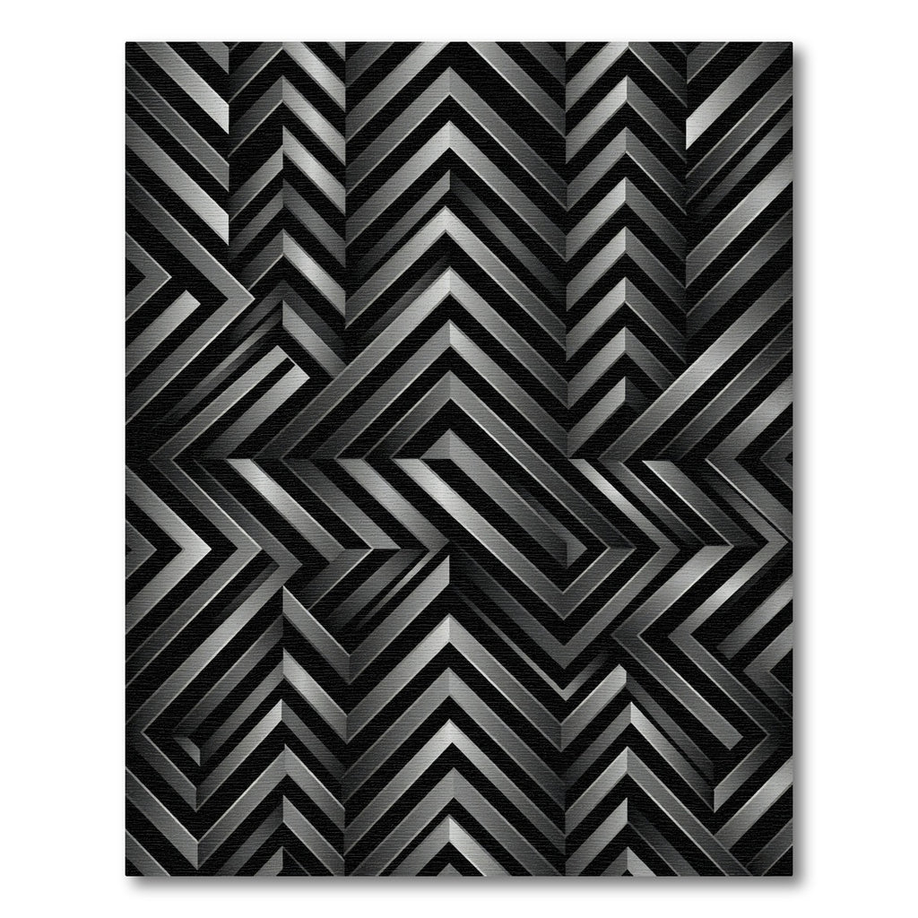 Metallic Silver Geometric Chevron Rug