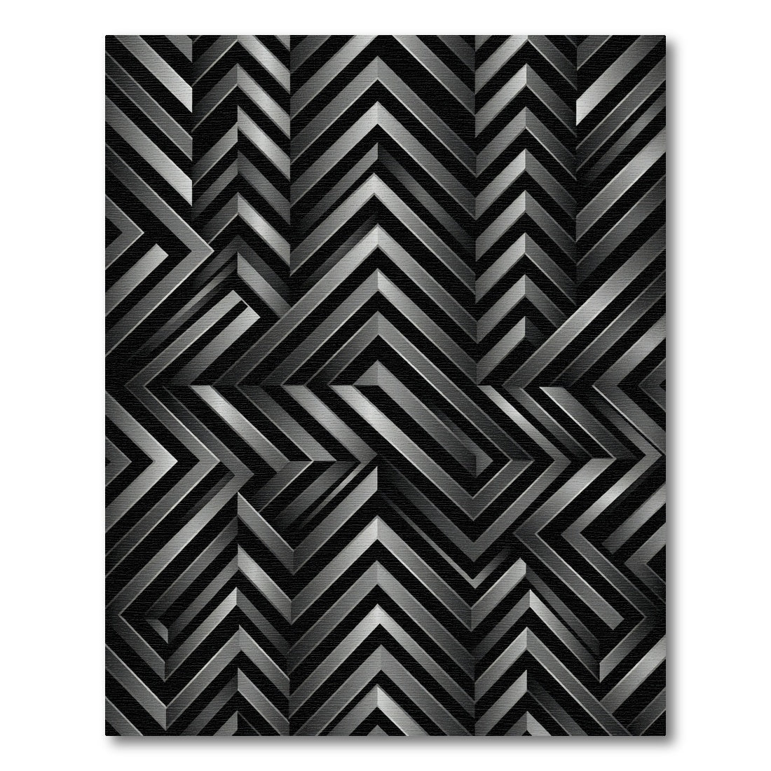 Metallic Silver Geometric Chevron Rug