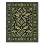 Deep Emerald Fish Floral Border Rug