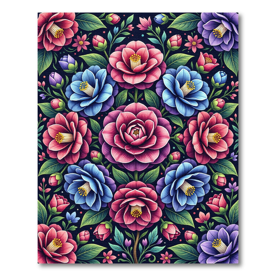 Vibrant Camellia Floral Botanical Bouquet Rug